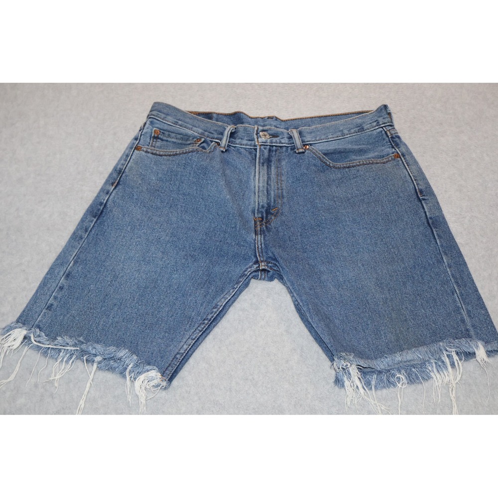 Levi Strauss 505 Mens 32 Blue Denim Cut Off Frayed Hem Jean Shorts